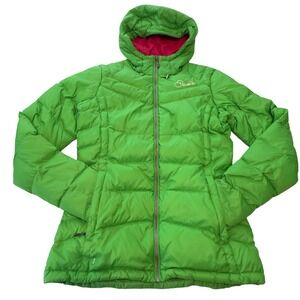 Dare 2b Womens Green Down Puffer Jacket Hooded Pink Lining Size S/6 UK 10